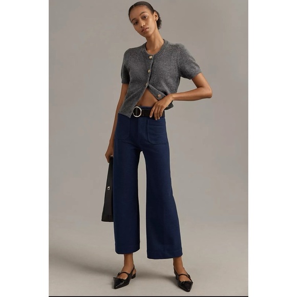 NWT Anthropologie Maeve Colette Brushed Knit Cropped Wide Leg Pants Navy 27 - Picture 3 of 12